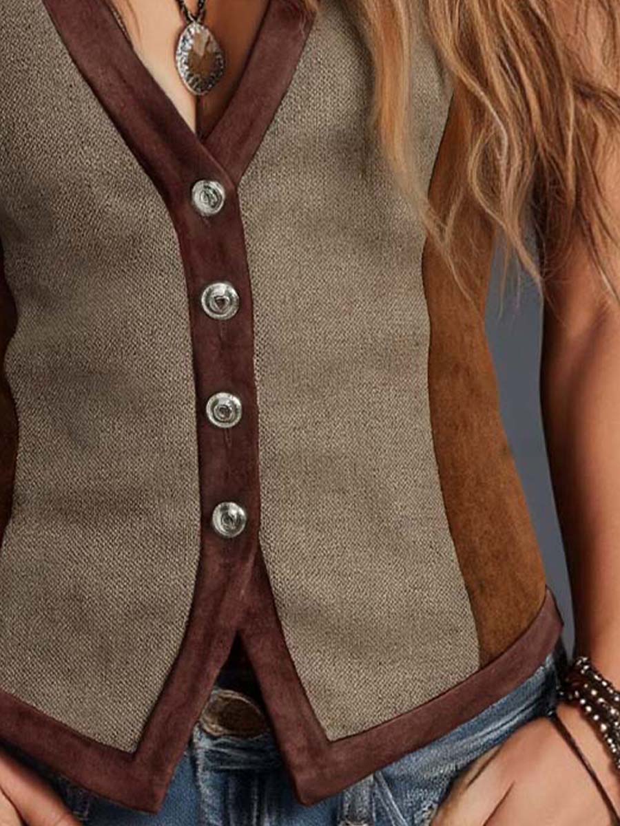 Vintage Bohemian Patchwork Suede Vest