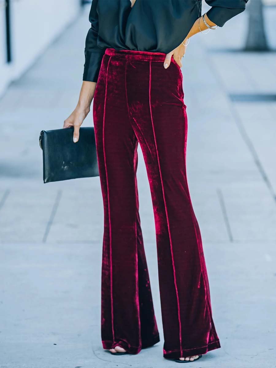 Women's Velvet High Waist Flared Casual Pants