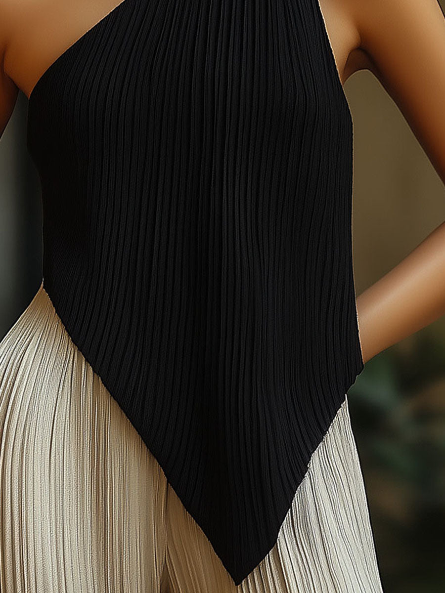 Minimalism Asymmetric Pleated One-Shoulder Top