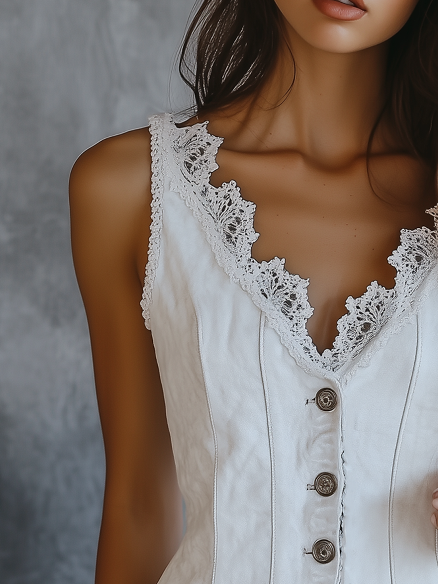 Vintage Lace Collar Sleeveless Vest
