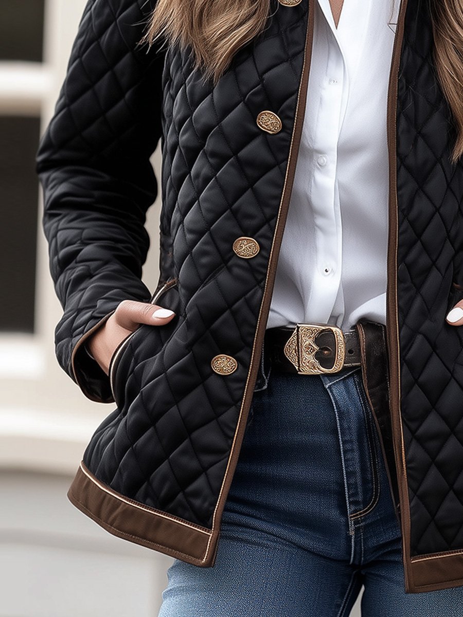 Casual Fashion Lapel Quilted Zippered Padded Jacket Casual Fashion Lapel Quilted Zippered Padded Jacket