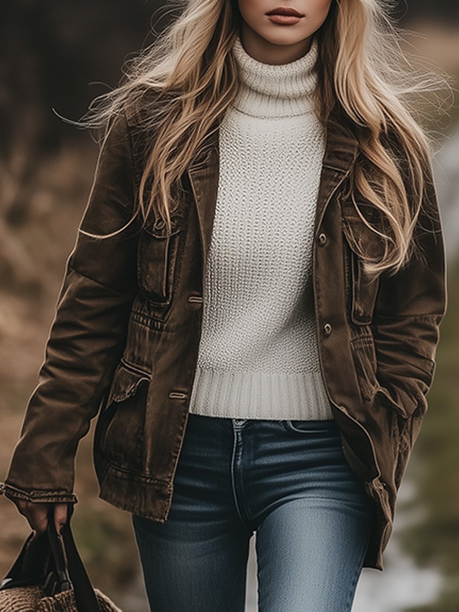 Casual Lapel Windproof Multi-pocket Work Jacket