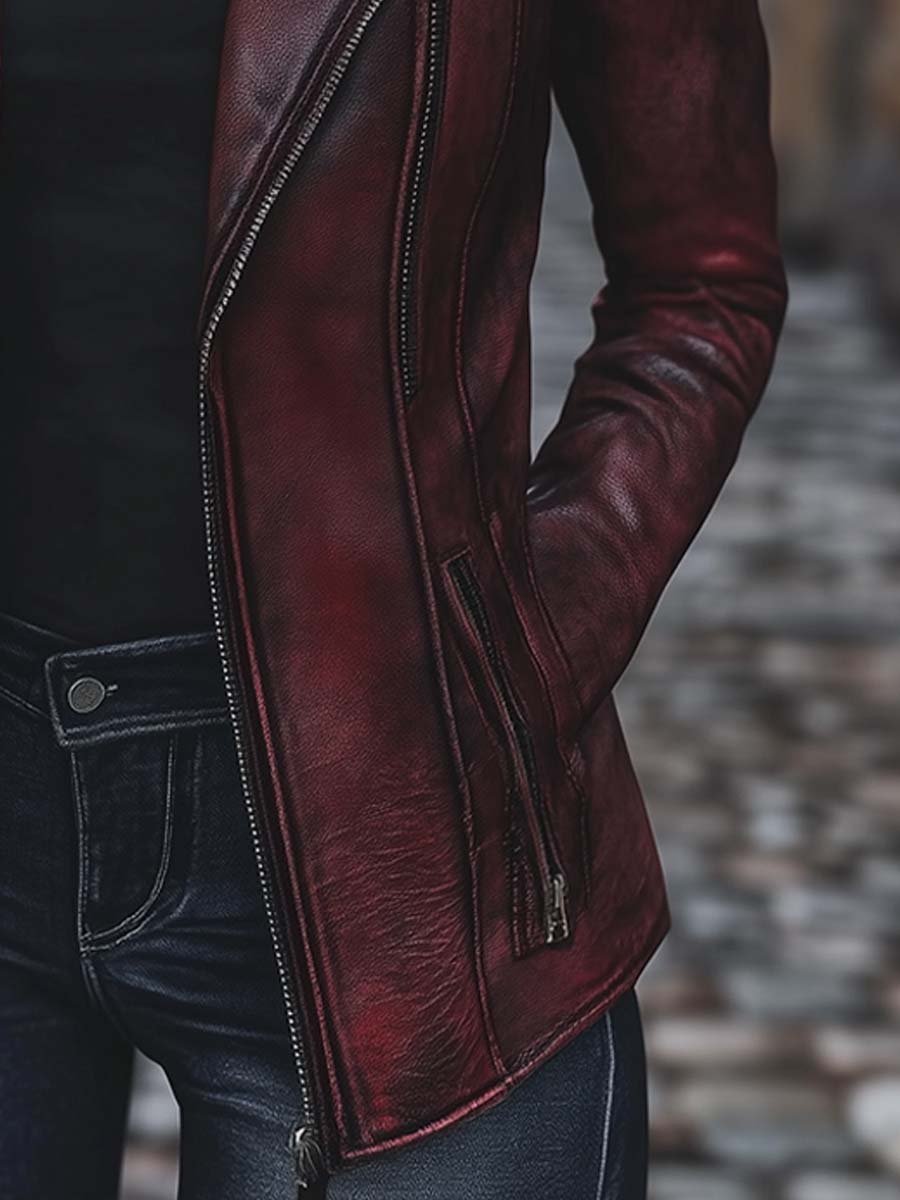 Women's Vintage Jacket Zipper Pocket Faux Leather Jacket