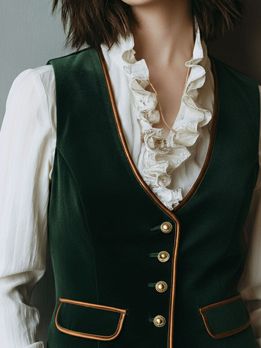 Vintage Victorian Velvet Tailored Vest With Gold Button Vintage Victorian Velvet Tailored Vest With Gold Button