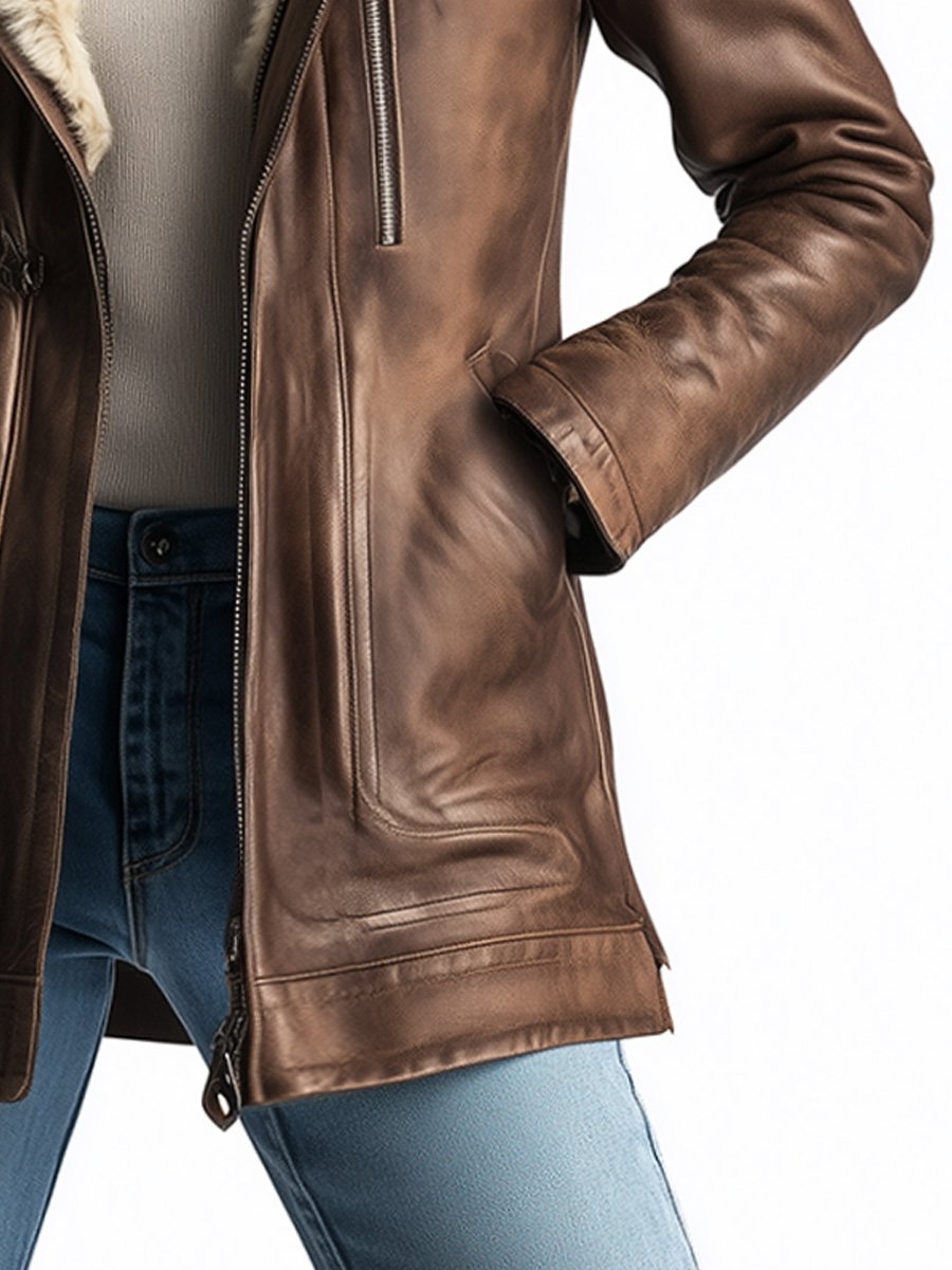 Vintage Wool Multi-pocket Sheepskin Faux Leather Warm Coat