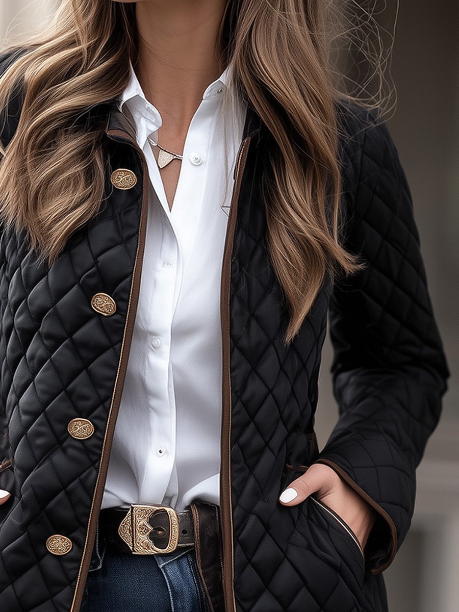 Casual Fashion Lapel Quilted Zippered Padded Jacket Casual Fashion Lapel Quilted Zippered Padded Jacket