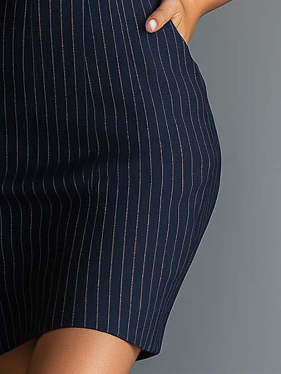 (sale)Halter Pinstripe V - neck Bodycon Dress