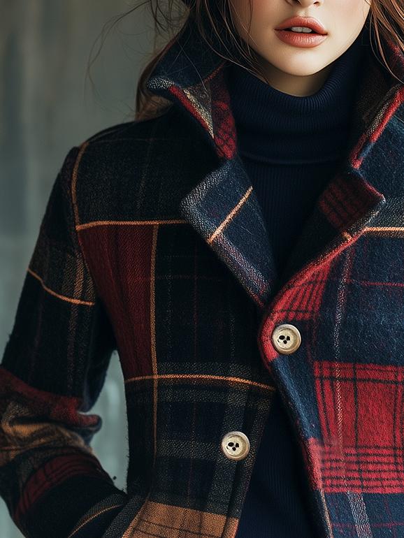 Chic Stand Collar Plaid Pattern Woolen Jacket Chic Stand Collar Plaid Pattern Woolen Jacket