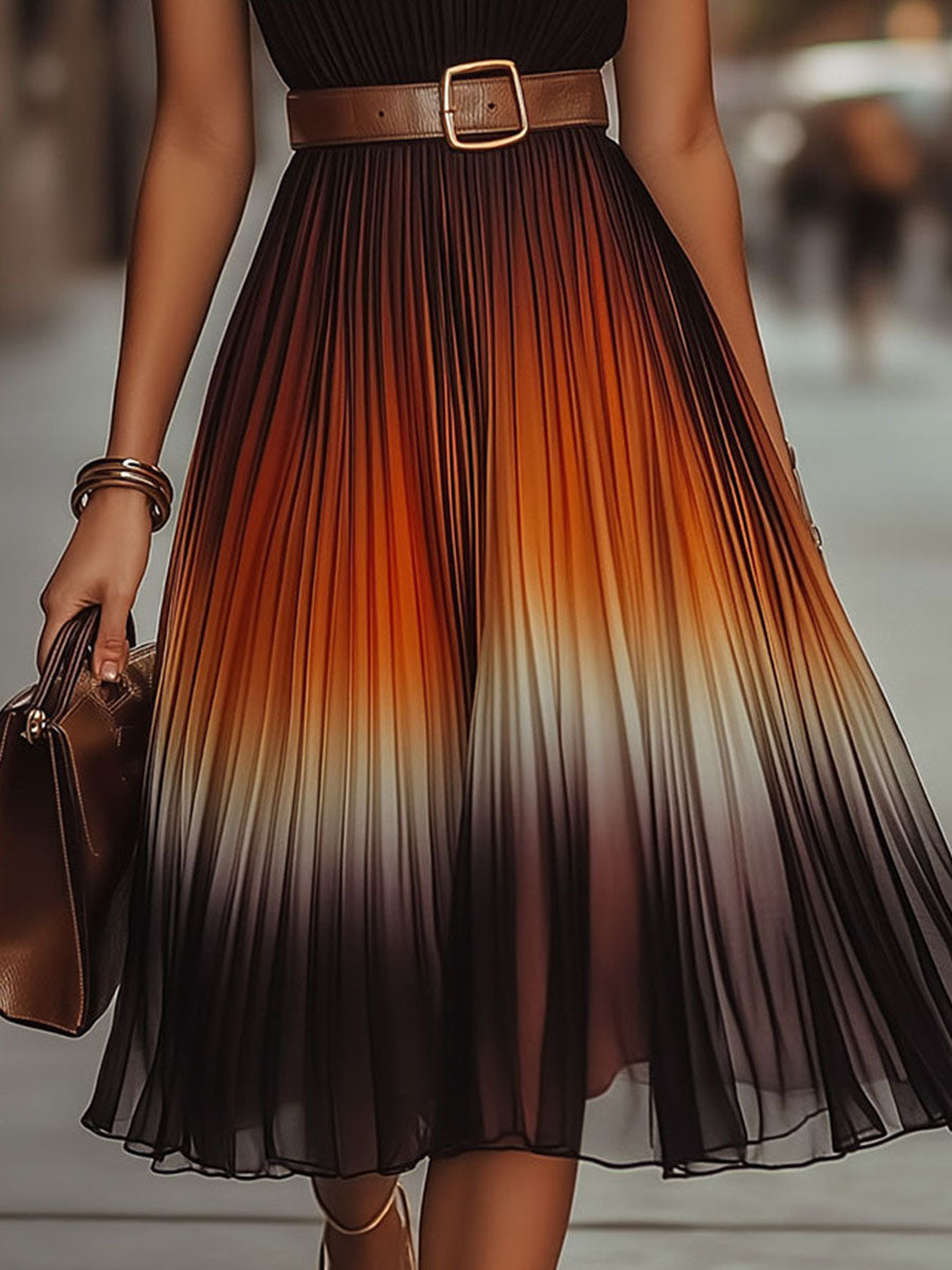 (sale)Sunset Pleated Ombre Halter Midi Dress