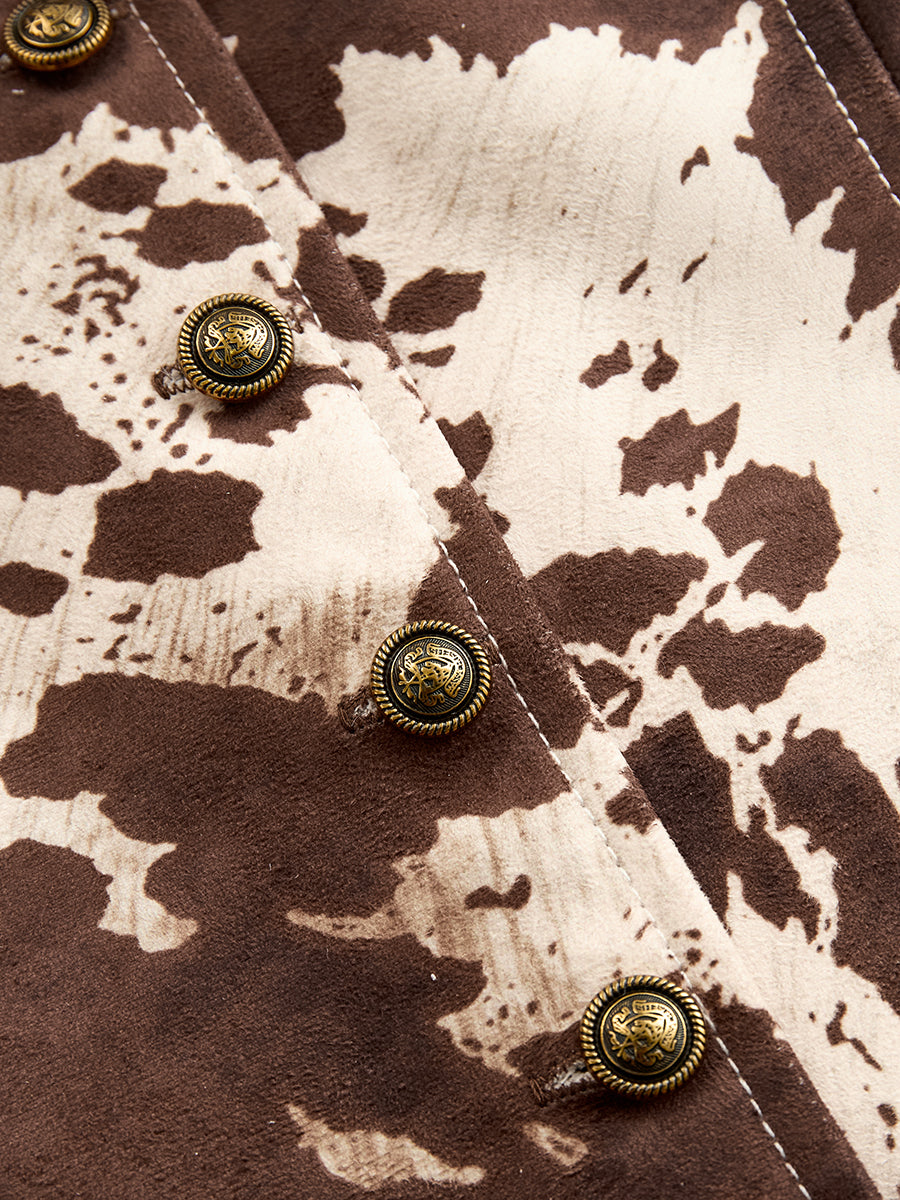 Retro Cow Print Suede Single-breasted Slim-fit Vest