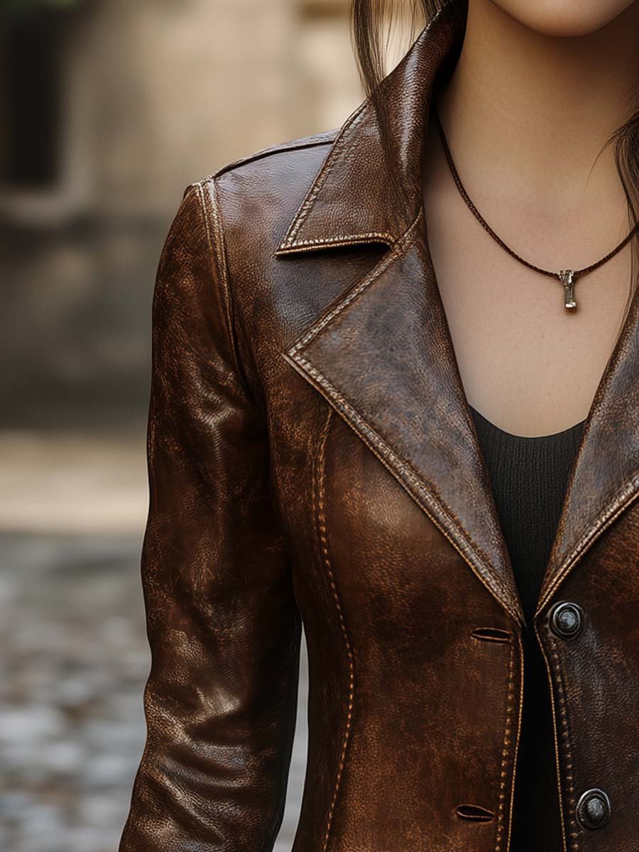 Women's Vintage Pocket Faux Leather Jacket